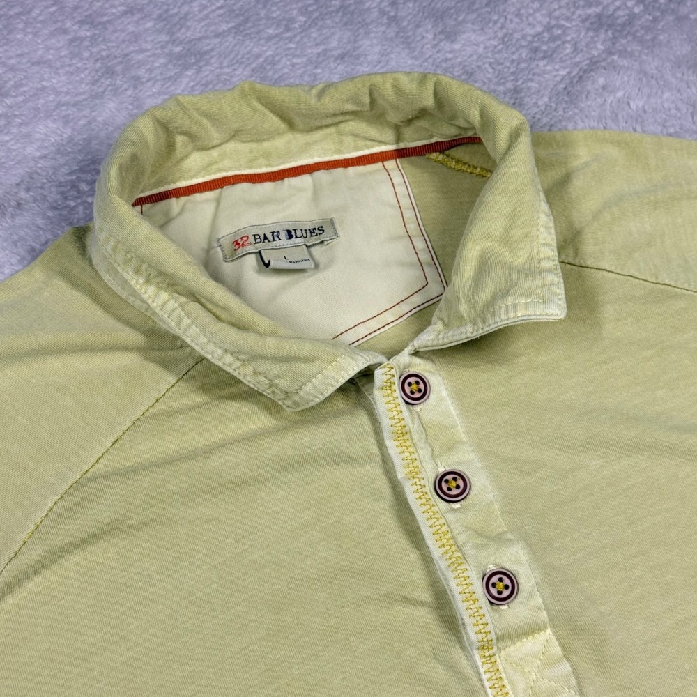 32 Bar‎ Blues Large Polo Shirt Mens Lime Green Cotton Short Sleeve Casual 32BB